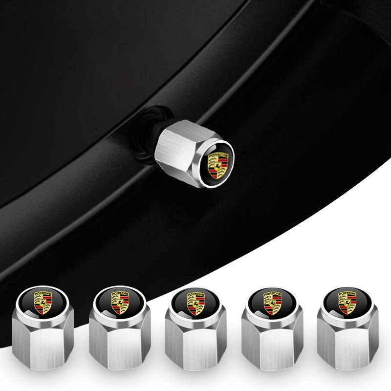 5pc/Set Metal Car Wheel Tire Valve Air Stem Cap For Porsche Panamera Macan Boxster Cayman Cayenne 911 718 Decoration Accessories
