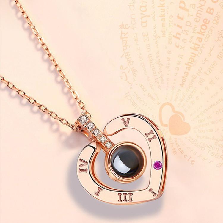 100 языков Я люблю тебя Ожерелье из стерлингового серебра S925 День святого Валентина Подвеска в форме сердца Проекция памяти