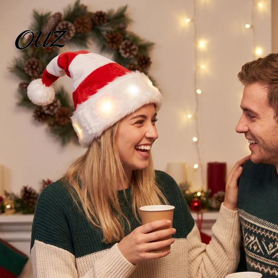 Universal Size Festive Hat Light Up Christmas Tree Hat, Striped Plush LED Party with Glowing Holiday Headwear Fur Trim, Cosplay Costume Accessory for