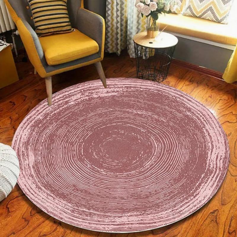 Light Blue Distressed Tree Ring Concentric Circle Round Rug Non Slip Abstract Floor Mat Vintage Wood Grain Line Rug for Bedroom