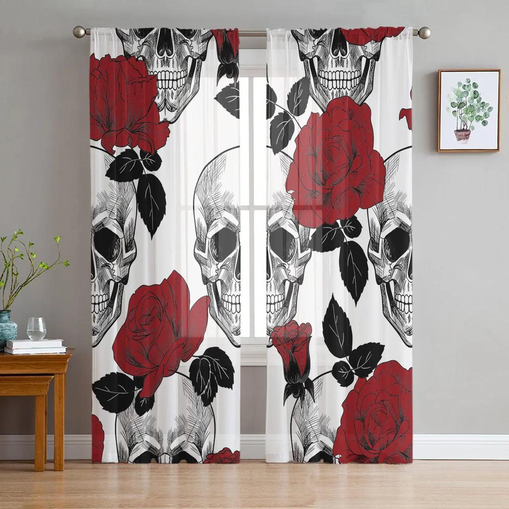 Terror Skull Sheer Curtains Living Room Window Tulle Curtains For Bedroom Kitchen Home Decoration Voile Drapes