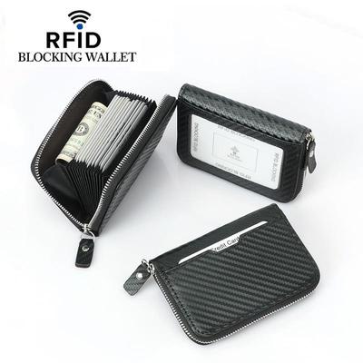 Держатель для карт RFID из углеродного волокна с застежкой-молнией и монетницей - слот для нескольких карт и антимагнитная защита
