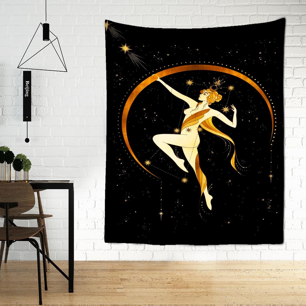 Психоделический гобелен с луной и звездой, настенный гобелен, магия, научная фантастика, богемный хиппи, Таро, искусство, общежитие для девочек, домашний декор
