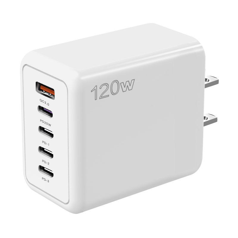 Многопортовое быстрое зарядное устройство 120 Вт - 4 порта + USB, Совместимо с Xiaomi, Apple, Type-C; Стандарты ЕС, США, Великобритании