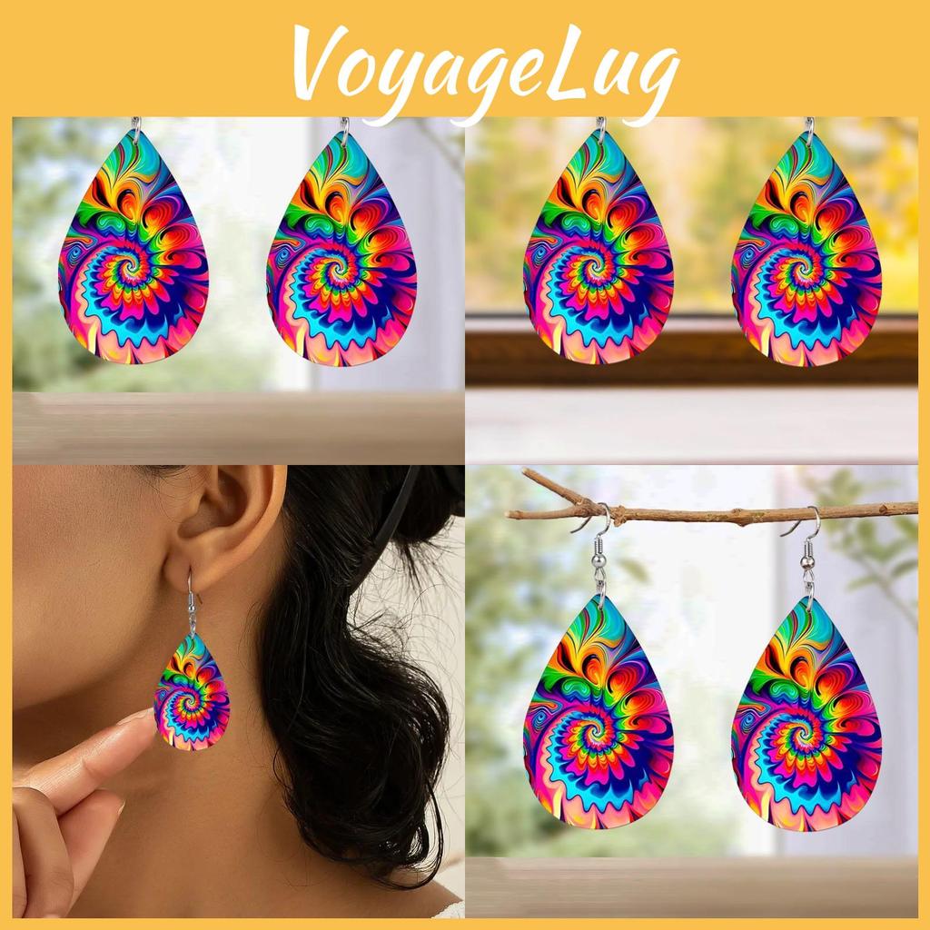 Colored Pattern Fashion Water Droplet Shaped Women Acrylic Earrings For Daily