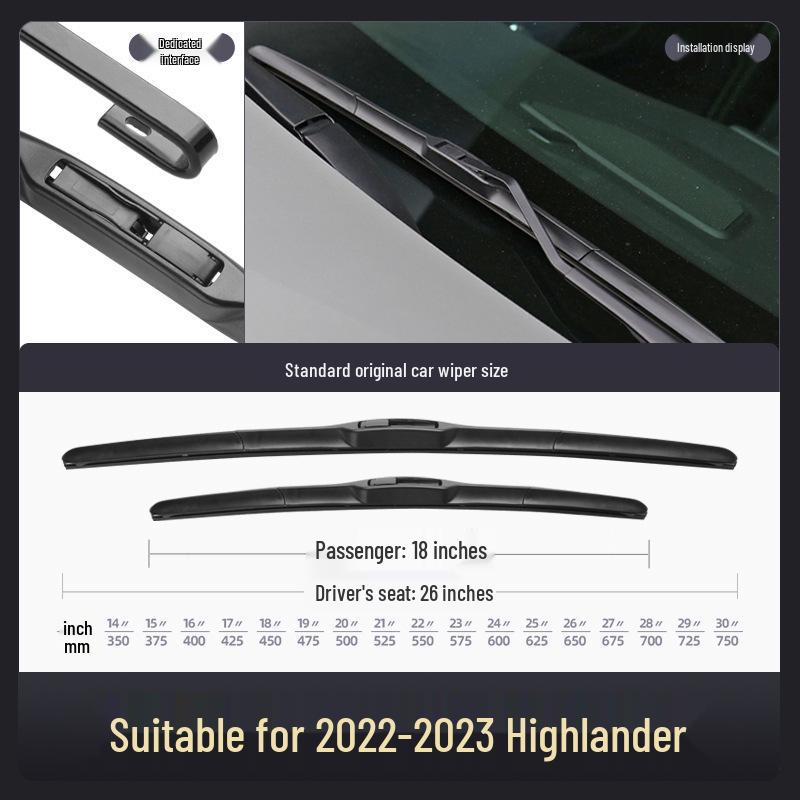 Бескаркасные щетки стеклоочистителя Toyota Highlander Модели 2022-2024 с резиновыми полосками 2024 года