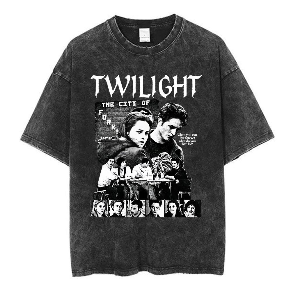 Twilight Saga Edward Cullen Bella Swan Vampire Werewolf Vintage Washed Short Sleeve Tshirts Unisex Unisex Clothing Cotton T Shirts