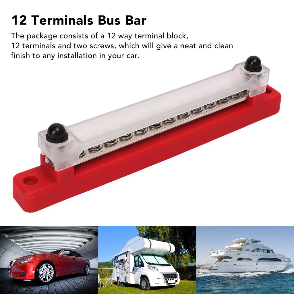 12 Post Power Distribution Block Bus Bar Set 2xM6 Post 12xM4 Screw Battery Terminal Box for Cars RVs Ships Yachts