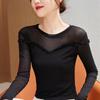 Spring & Autumn 2025 Women's Western-Style Hand-Beaded Elastic Gauze Top - Large Size All-Match Shirt