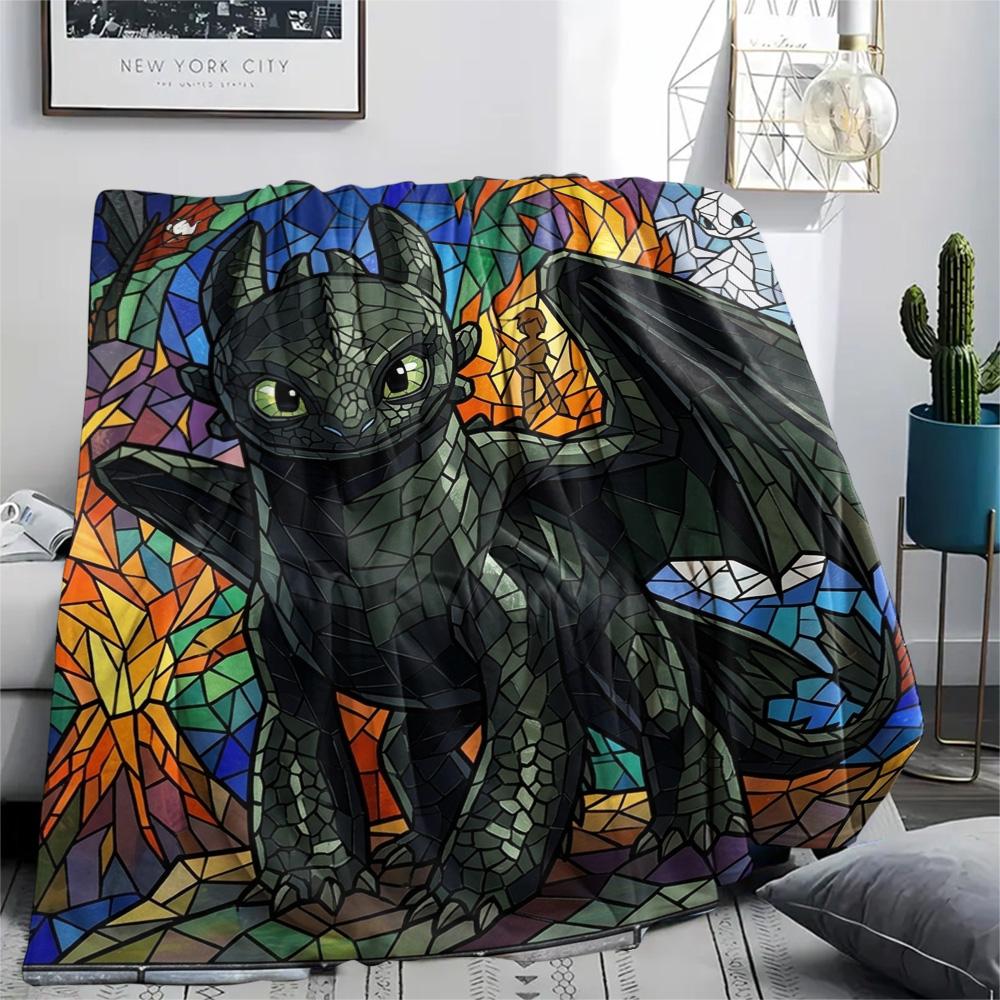 Toothless Night Fury Flannel Blanket Warm Style Print Comfortable for Home Picnic Sofa Chair Bedroom Use.-TING