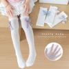 Girls White Bow Knee High Socks Mesh Ruffle Over The Calf Tube Hosiery Fashionable Long Tall Socks For Kids Child