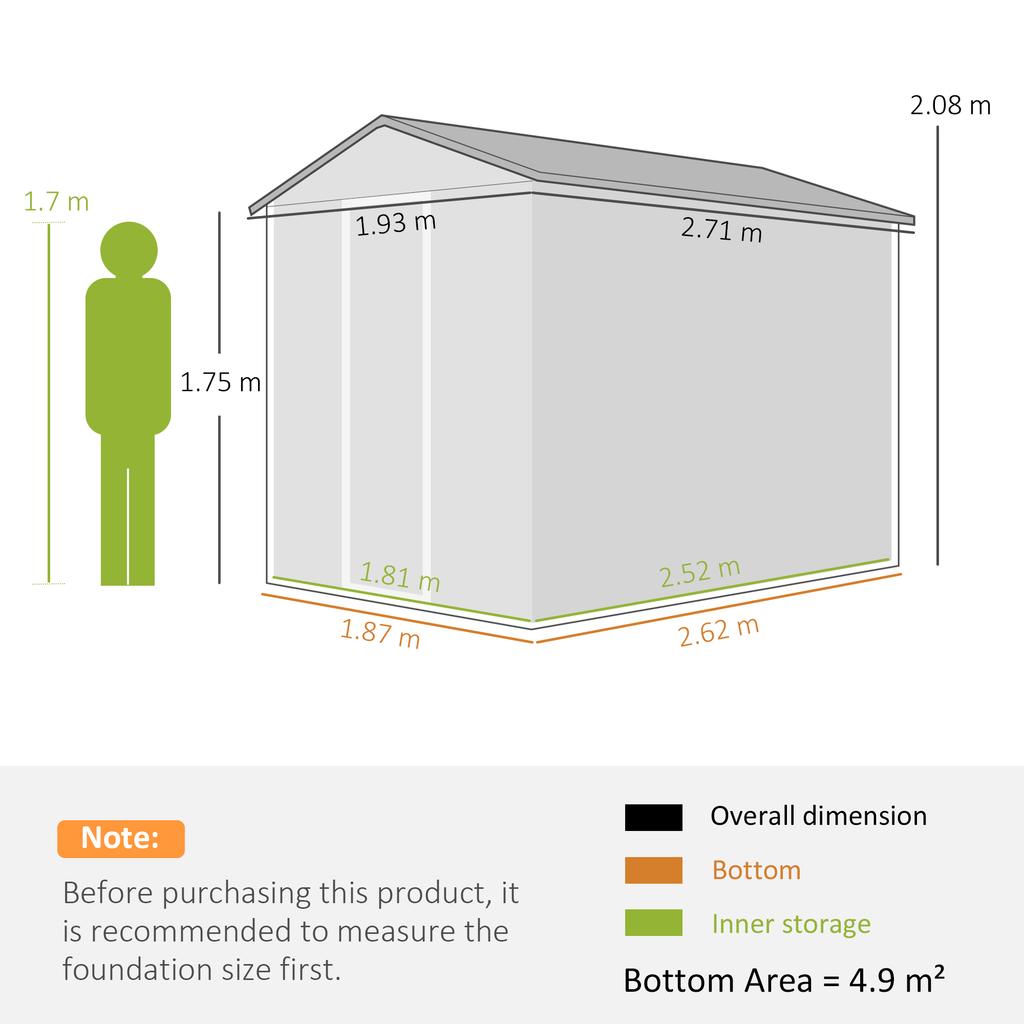 9x 6FT Metal Outdoor Garden Shed, Galvanised Tool Storage Shed w/ Sloped Roof, Lockable Door for Patio Lawn, Dark Grey