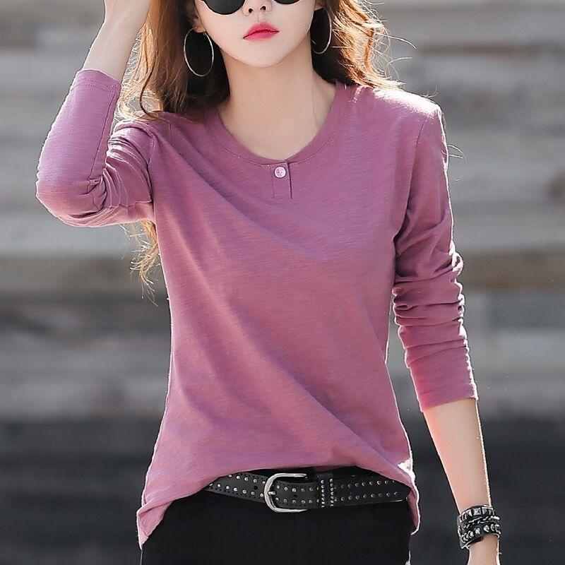 Autumn and Winter Korean Version Long Sleeved T-shirt Slim Fit and Slimming Base Shirt Top with Simple Interior Design