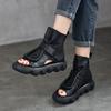 Summer Boots Genuine Leather Versatile Hollow-out Peep Toe Thick Soled Women's Sandals