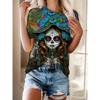 Women's T-Shirt Floral And Skull Print Fashion Casual Short-Sleeved Round Neck Blouse Street Oversized Women's Clothings Summer