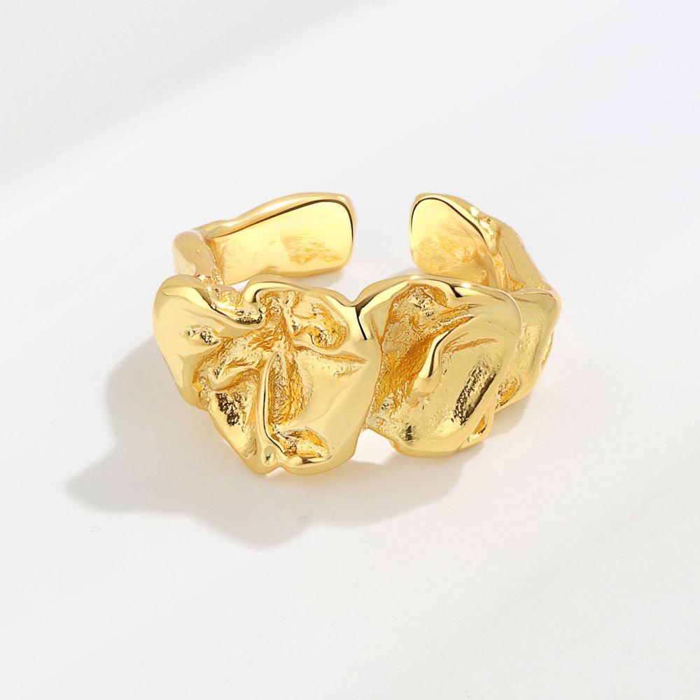 Geometric Glossy Concave Convex Shaped Ring Female Niche Design Personality High Sense Finger Ring Ins Cold Temperament Opening Index Finger Ring