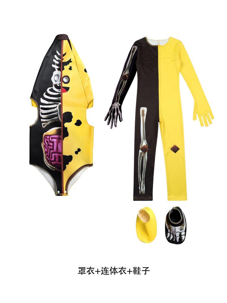 Half-Skeleton Banana Cosplay Costume for Kids Halloween Party Stage Performance Outfit