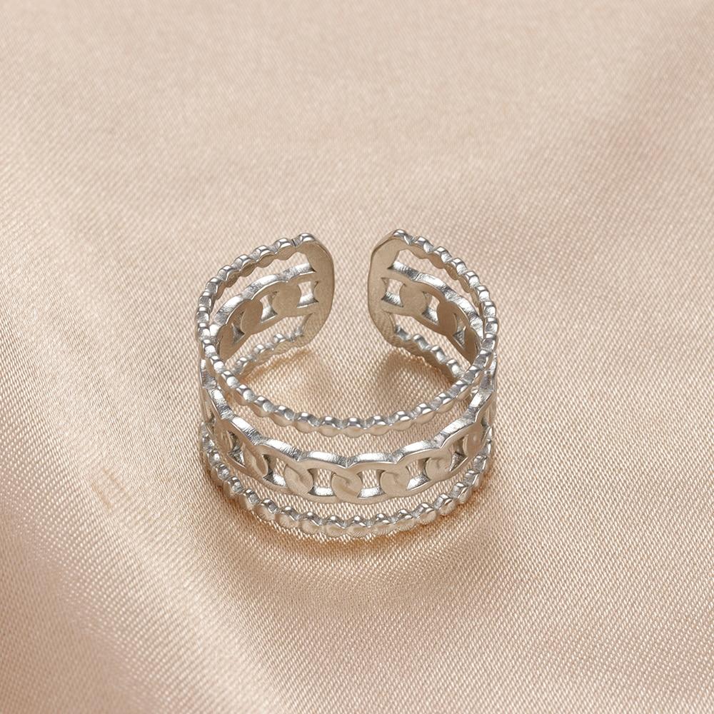 Классическое открытое кольцо из нержавеющей стали серебряного цвета для женщин, цепочка с короной, витая панк, регулируемое кольцо на палец, модные украшения