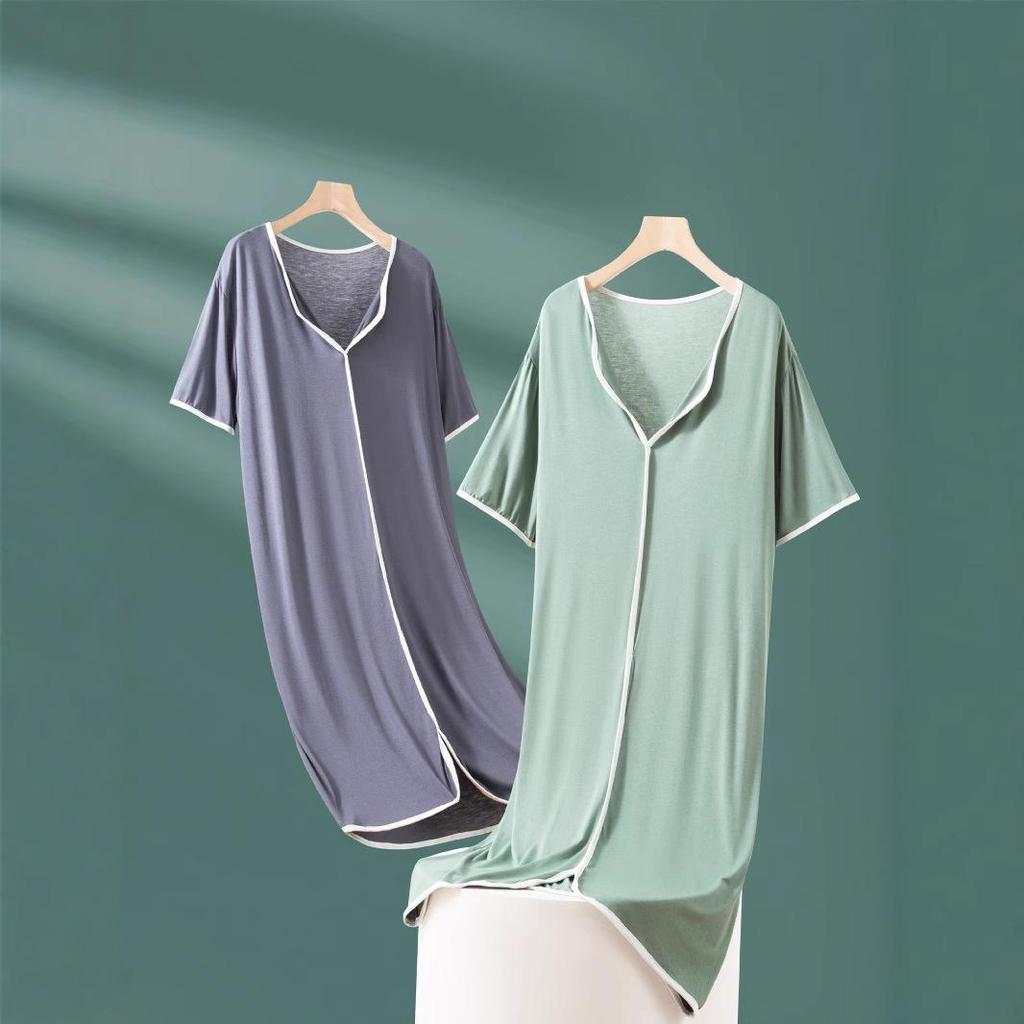 Женское модальное летнее платье - С коротким рукавом, Однотонное, Свободного кроя, Универсальное для дома или улицы