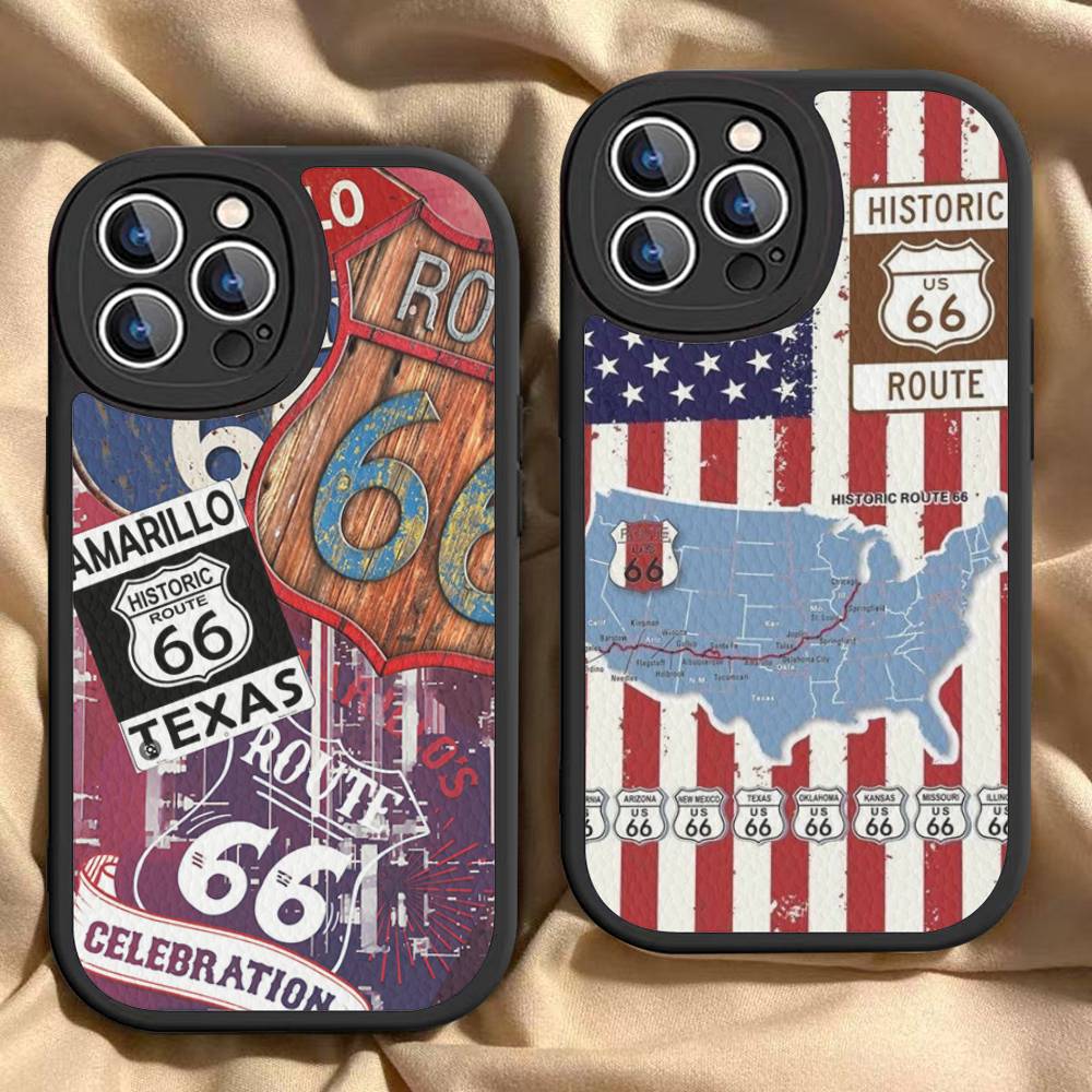 Чехол для телефона America Route 66 для iPhone 16 15 14 11 12 13 Pro Max Plus Задняя крышка из кожи