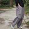Women Vintage Wide Leg Pants Fold Elastic Waist Trousers Spring Solid Color Loose Pockets Pants