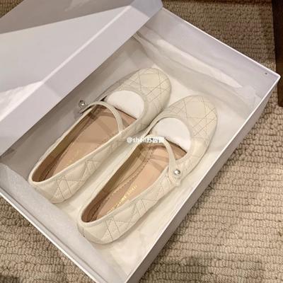 Туфли Мягкая Овчина Ромбовидная Жемчужная Пряжка Балетки Мэри Джейн Одинарные Туфли Женские