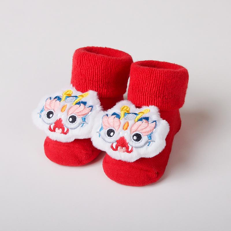 Зимние красные махровые носки средней длины для новорожденных