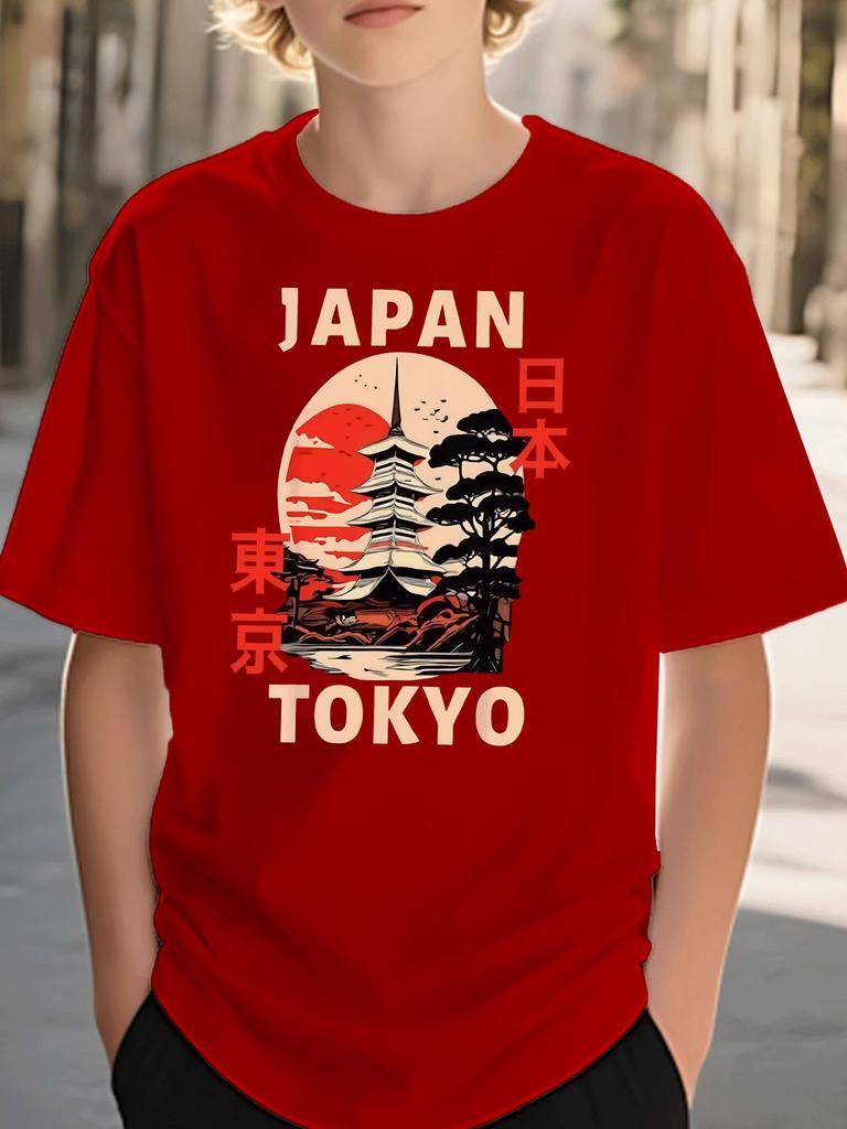 Vintage Tokyo Pagoda Japan Art Family Matching Cotton T Shirts Short Sleeve Summer Tees For Mom Dad Boys Girls Daily Tops