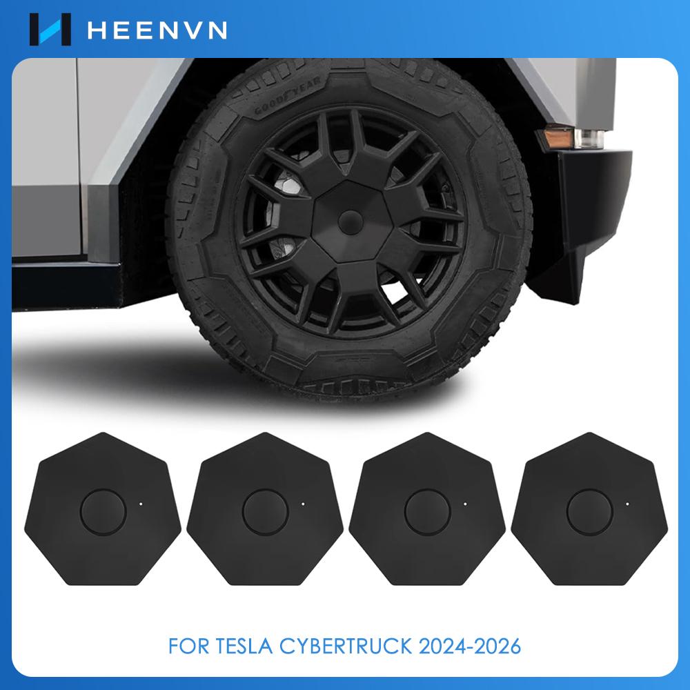 Heenvn 4PCS Full Coverage Wheel Center Hub Caps Cover For Tesla Cybertruck 2024-2026 ABS Replacement Wheel Caps Full Rim Cover