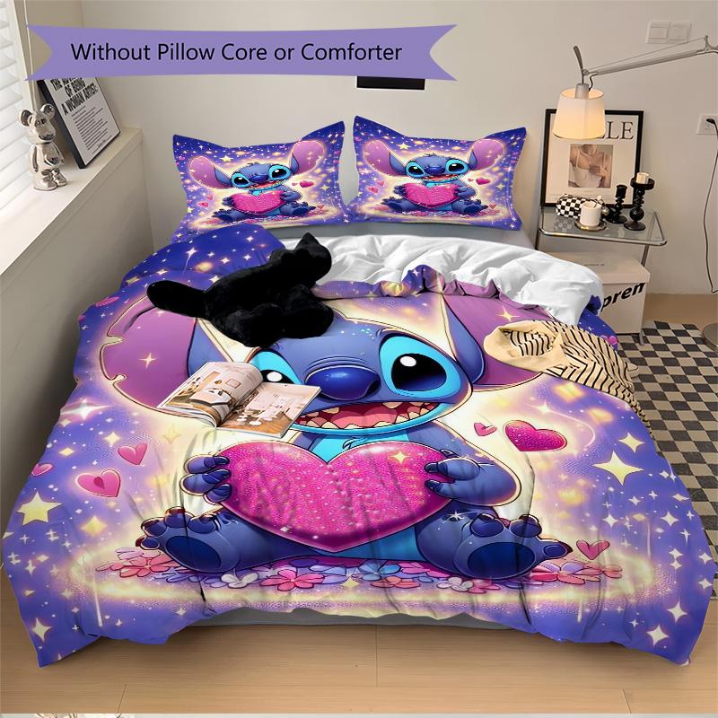 Stitch'S Heartfelt Adventure Print 3Pcs Bedding Setduvet Cover With 2 Bedropillowcase Home Birthday Gift
