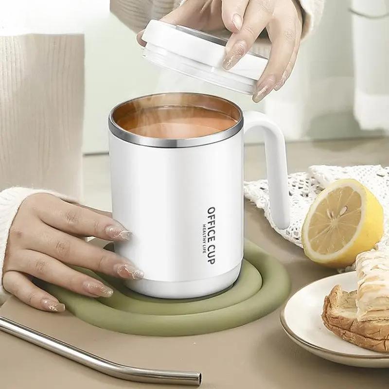 500 мл соломенная чашка из нержавеющей стали 304 с ручкой, термосы, кофейная кружка, чашки для завтрака, сока, пара чашек для занятий спортом на открытом воздухе, офисная посуда для напитков