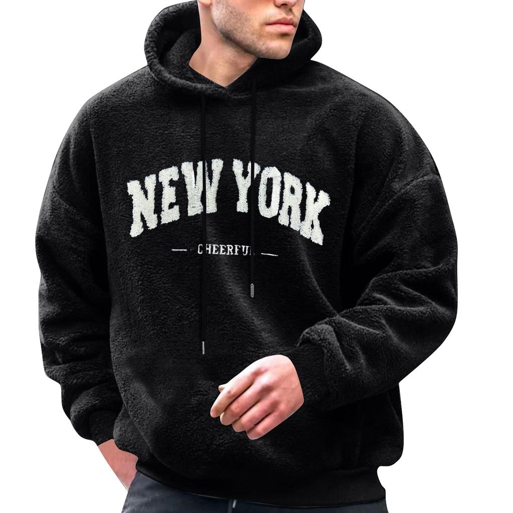 Men's Solid Color Plush Sweatshirt Hoodie Men's Sports Large Size Casual Sweatshirt