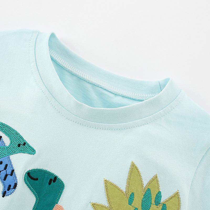 Children's Clothing Summer T-shirts Children's Cartoon Dinosaur T-shirts Knitted Cotton Round Neck Boys' Tops