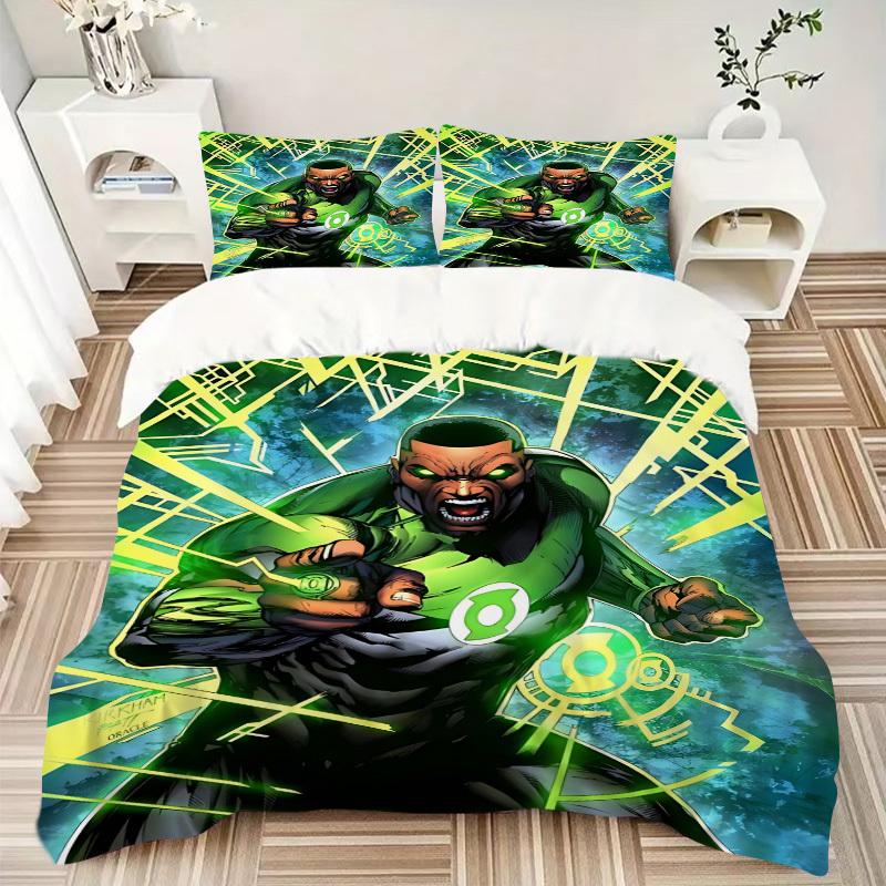 3pcs Green Lantern Cover Set,Soft Comfortable Duvet Cover,Guest Room (1*Duvet Cover + 2*Pillowcases, Without Core) yy251024077