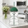 Eco Friendly Sippy Cup Bear Shape with Straw Lid 500ml Heat-Resistant Glass Tumbler Reusable Cold for Iced Coffee Milk Tea Juice