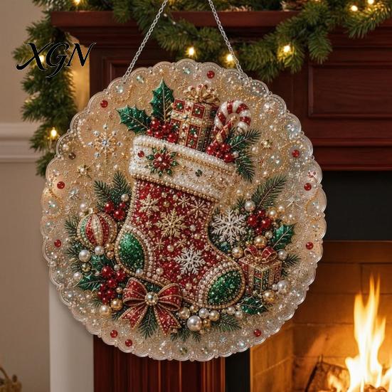 Novice Friendly Crafting Kit Christmas Faux Pearl Painting Suncatcher Kit, Cute Santa Snowman Tree 3D Beaded DIY Art Set Ornament, Handmade