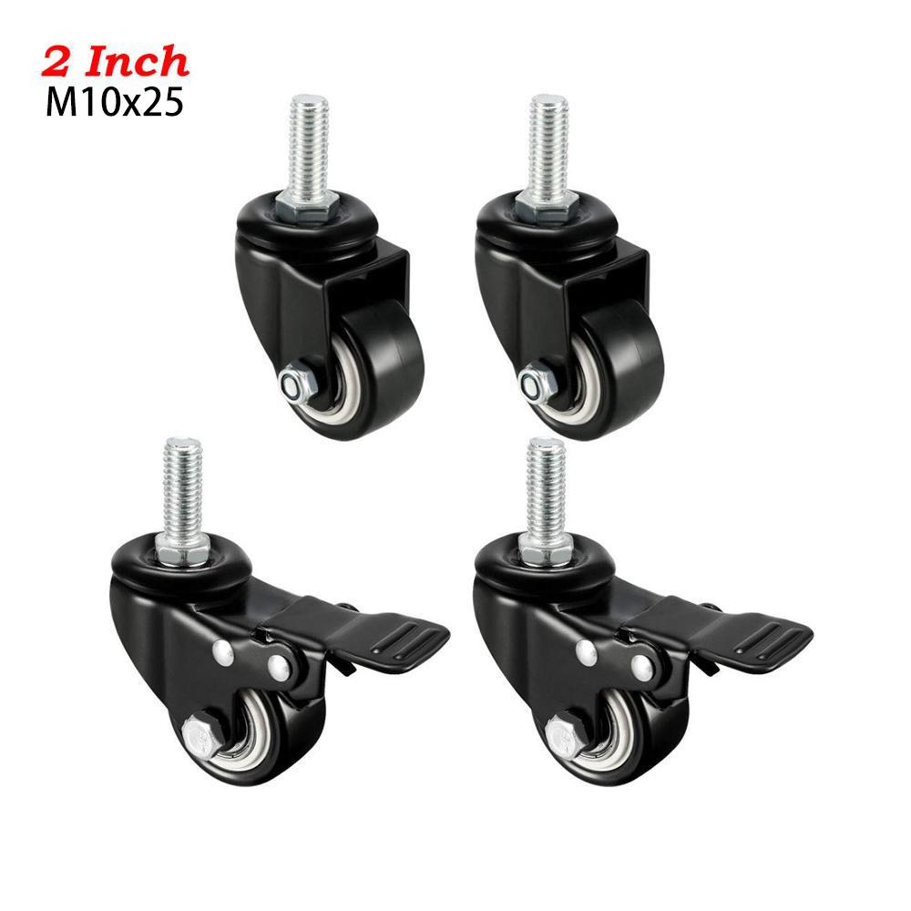 4 шт. сверхмощные поворотные ролики 1,5 "/2" с резьбовым стержнем с тормозной тележкой, мебельный ролик M8/M10 с резьбовым стержнем