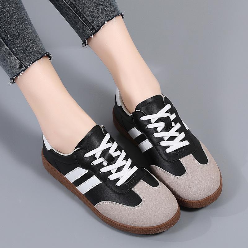New Large-size Casual Flat Shoes Color-blocking Retro Ins Sports Shoes, German Training White Shoes for Women Sizes 35-44