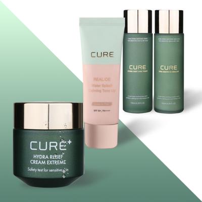 Успокаивающий тоник Cure Hydra + эмульсия + крем 4X + солнцезащитный крем Tone Up