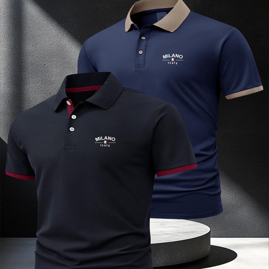 2Pcs Men's Outdoor Golf Polo Shirt, Mature Men's Business Casual Polo, Breathable, Comfortable, and Quick-Drying, Suitable for Spring and Summer