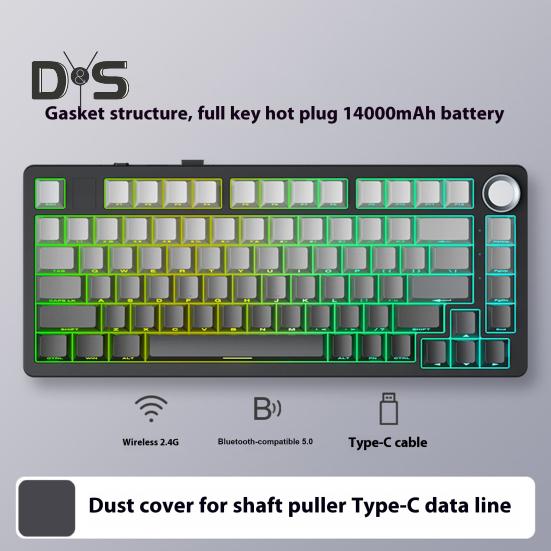 Механическая клавиатура Совместимость с Bluetooth/2.4G/Type-C Проводное подключение Трехрежимное подключение Полноразмерная клавиатура с возможностью горячей замены 81 клавиша