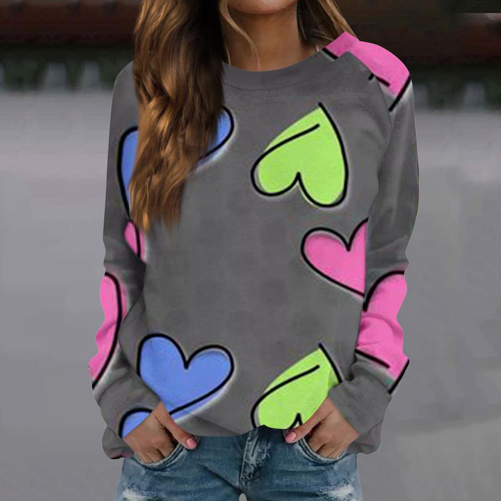 Женская модная повседневная толстовка с длинным рукавом и принтом на День святого Валентина и круглым вырезом