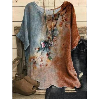 Контрастный цветной цветочный женский повседневный 3D принт футболка винтажная свободная футболка с коротким рукавом большого размера весна-лето топы