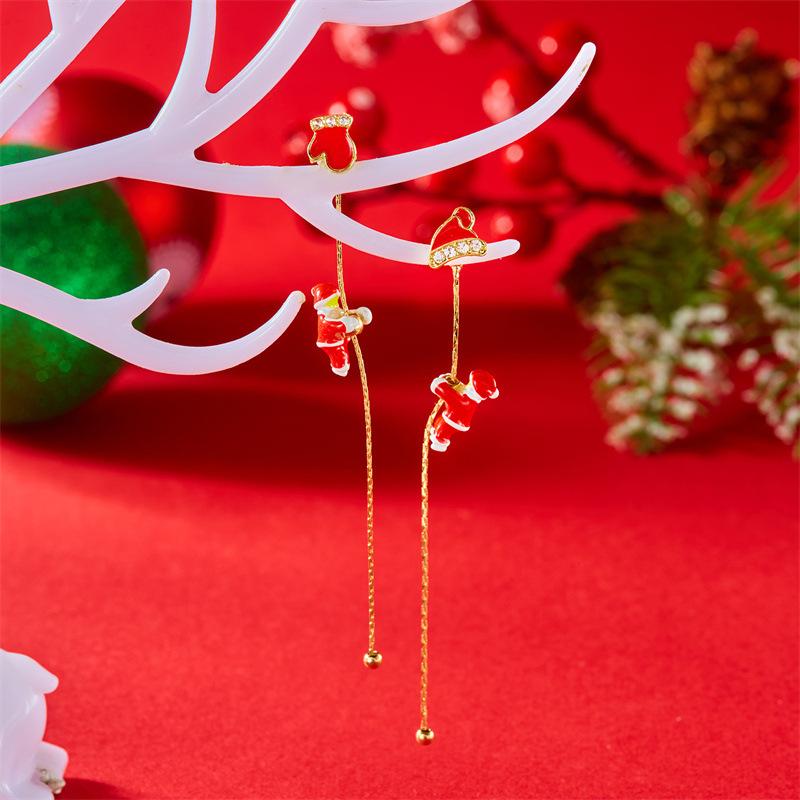 Holiday Jewelry Alluring Tassel Dangle Earrings Asymmetric Long Earrings Non-Toxic Santa Claus Earrings For Winter Holidays