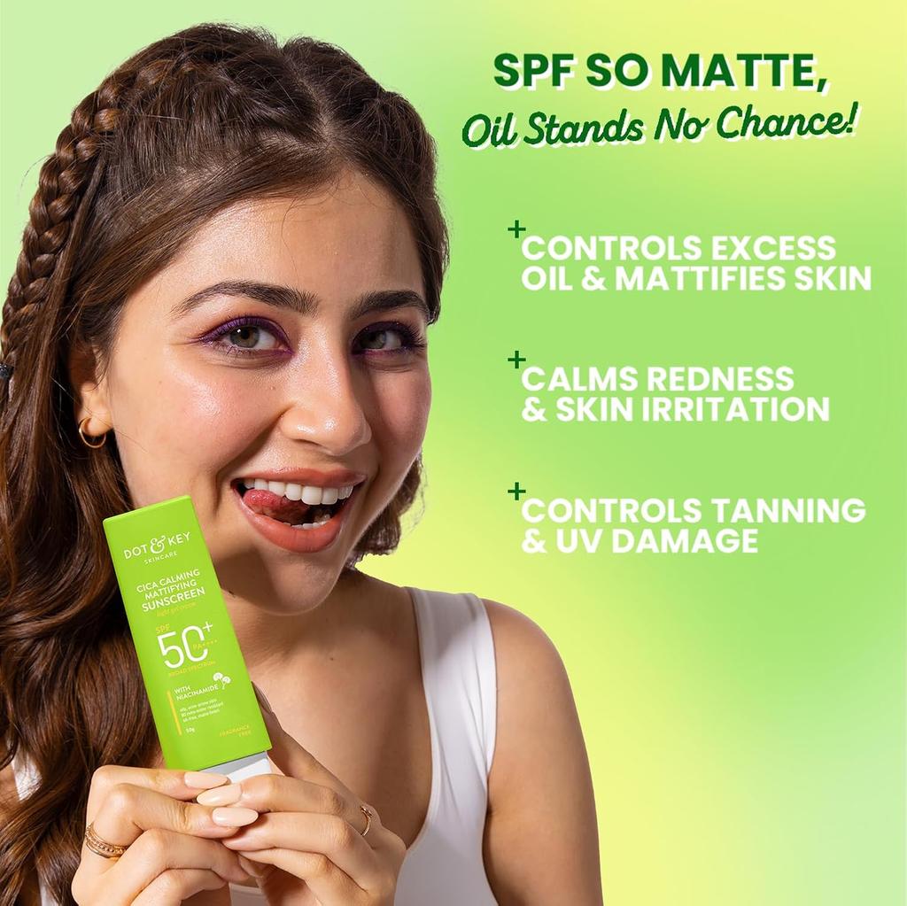 Dot & Key CICA Успокаивающий Матирующий Солнцезащитный Крем SPF 50 PA++++ Для Жирной, Склонной к Акне, Чувствительной Кожи 80г X Упаковка из 2 штук