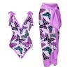 New Vintage Ethnic Print Women's One Piece Swimsuit Two Piece Sheer Skirt Conservative Push Up Padded Swimwear Beachwear