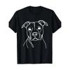 Европейские размеры Мужская футболка Pitbull Line Art с изображением собаки - Ретро, Круглый вырез, Короткий рукав, Черно-белый дизайн морды питбуля, Машинная стирка, Повседневная