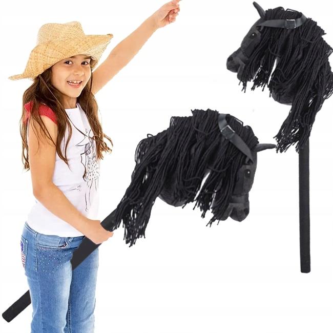 Głowa Konia Na Kiju Dźwięk Pluszowy Hobby Horse Konik Czarny