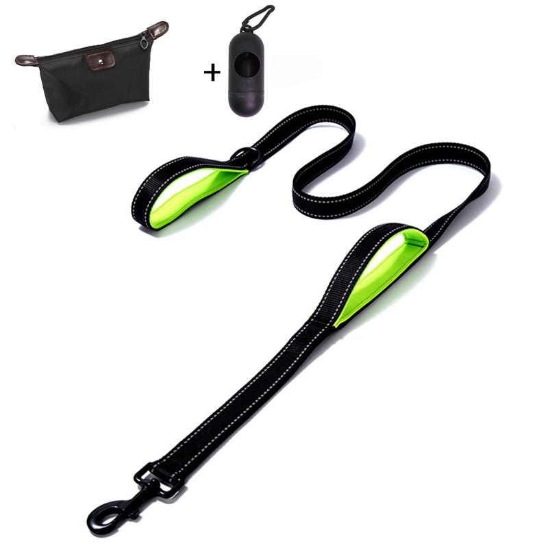 Dog Leash Dual Handle Hands Free Running Leash Shock Absorbing Extendible Bungee Reflective Stitching Adjustable Waist Belt