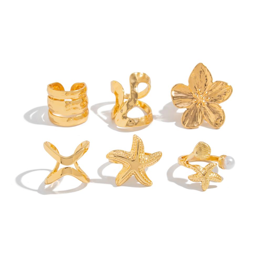 Ingemark 6Pcs/set Retro Starfish Flower Knuckle Rings Set for Women Bohemia Imitation Pearls Open Joint Ring Jewelry 2026 New